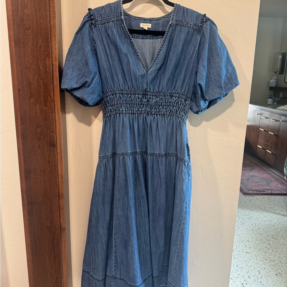 Pilcro Blue Smocked Tiered Midi Sundress Anthropologie